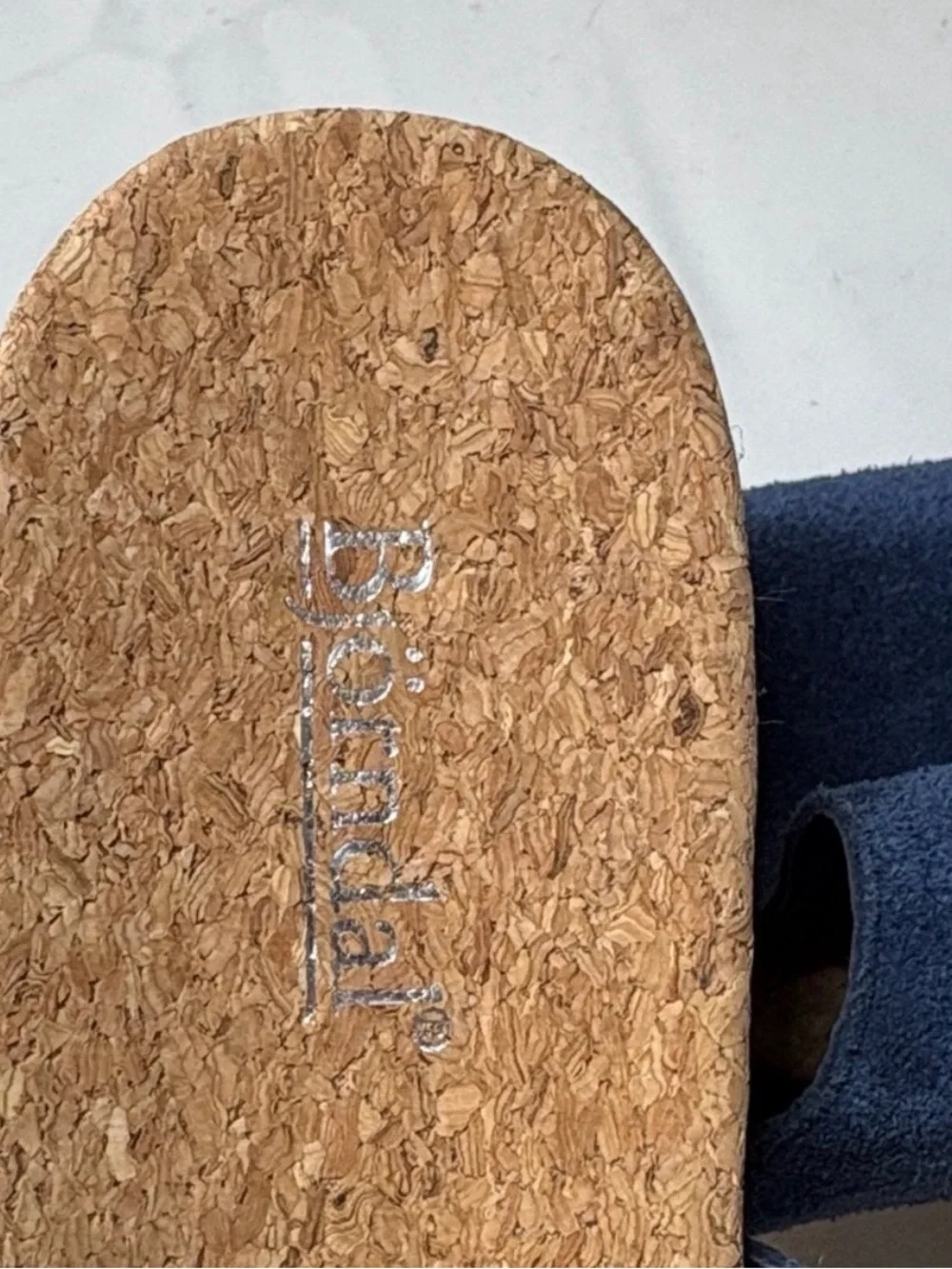 Bjorndal Navy Suede Slip On w/ Cork Wedge Espadrille Sandals EUC